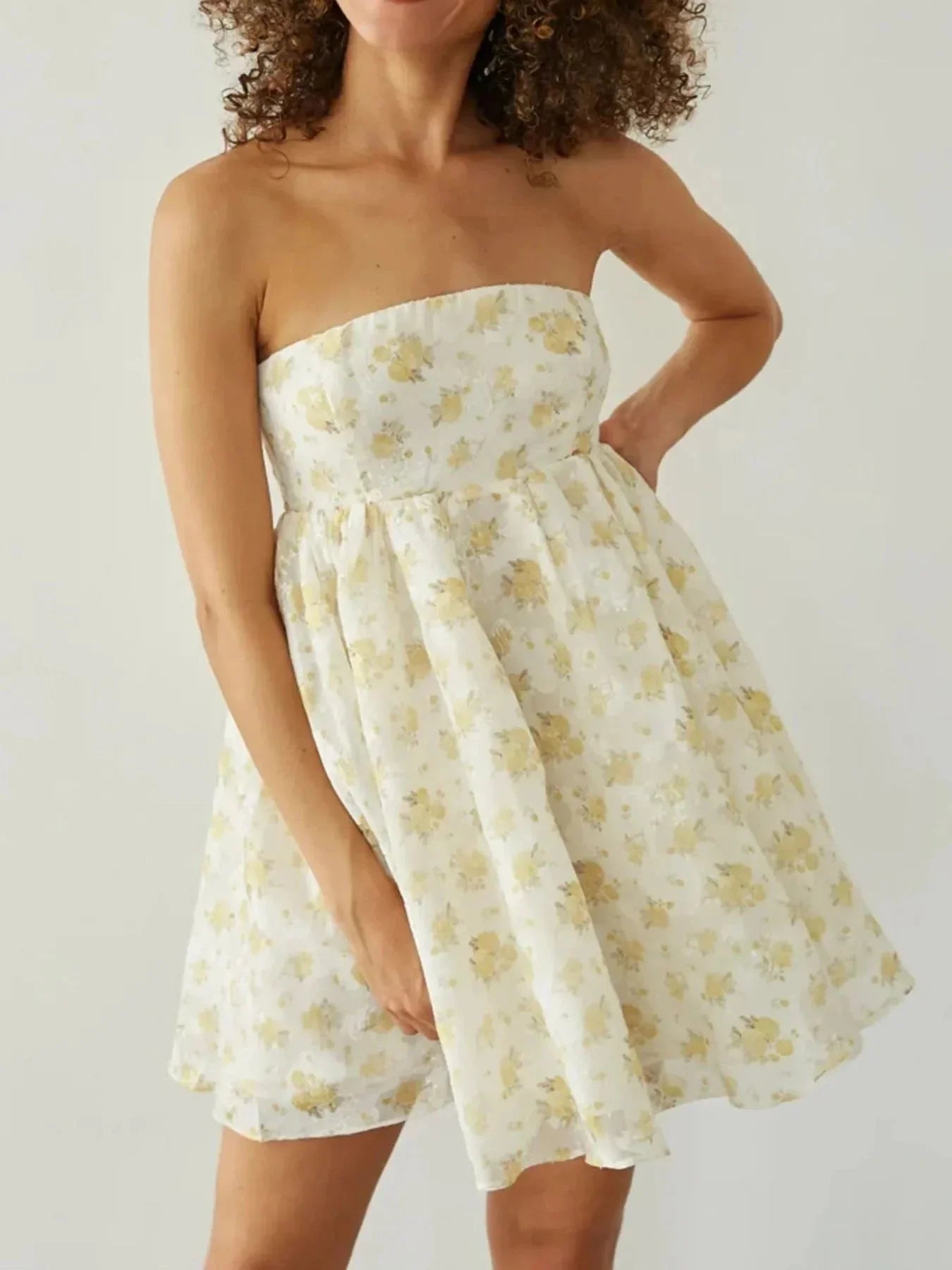 Strapless Floral Print Summer Dress - VILLA FASHION